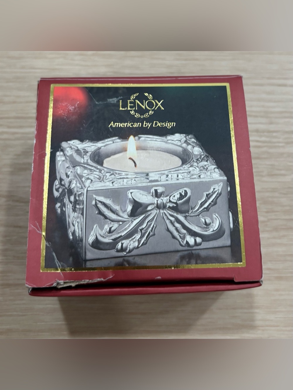 Lenox Silver Holiday Bow Square Tealight Holder